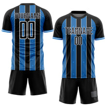 Загрузить изображение в средство просмотра галереи, Custom Black Powder Blue-White Pinstripe Line Sports Sublimation Soccer Uniform Jersey

