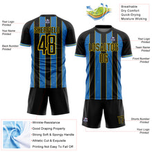 Laden Sie das Bild in den Galerie-Viewer, Custom Black Powder Blue-Yellow Pinstripe Line Sports Sublimation Soccer Uniform Jersey
