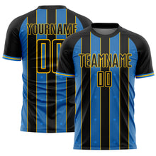 Laden Sie das Bild in den Galerie-Viewer, Custom Black Powder Blue-Yellow Pinstripe Line Sports Sublimation Soccer Uniform Jersey
