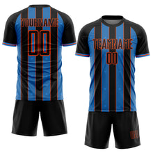 Laden Sie das Bild in den Galerie-Viewer, Custom Black Powder Blue-Orange Pinstripe Line Sports Sublimation Soccer Uniform Jersey

