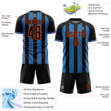 Laden Sie das Bild in den Galerie-Viewer, Custom Black Powder Blue-Orange Pinstripe Line Sports Sublimation Soccer Uniform Jersey
