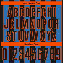 Laden Sie das Bild in den Galerie-Viewer, Custom Black Powder Blue-Orange Pinstripe Line Sports Sublimation Soccer Uniform Jersey

