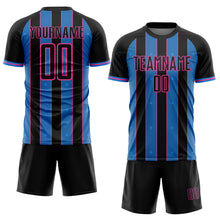 Laden Sie das Bild in den Galerie-Viewer, Custom Black Powder Blue-Pink Pinstripe Line Sports Sublimation Soccer Uniform Jersey
