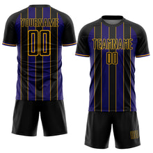 Загрузить изображение в средство просмотра галереи, Custom Black Dark Purple-Gold Pinstripe Line Sports Sublimation Soccer Uniform Jersey
