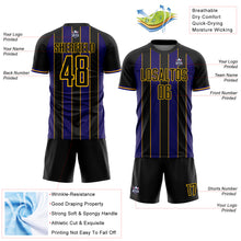 Загрузить изображение в средство просмотра галереи, Custom Black Dark Purple-Gold Pinstripe Line Sports Sublimation Soccer Uniform Jersey
