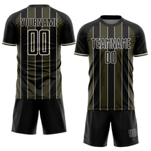 Загрузить изображение в средство просмотра галереи, Custom Black Olive-Cream Pinstripe Line Sports Sublimation Soccer Uniform Jersey
