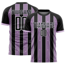 Laden Sie das Bild in den Galerie-Viewer, Custom Black Light Purple-White Pinstripe Line Sports Sublimation Soccer Uniform Jersey
