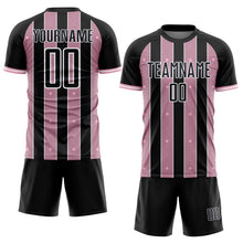 Laden Sie das Bild in den Galerie-Viewer, Custom Black Light Pink-White Pinstripe Line Sports Sublimation Soccer Uniform Jersey
