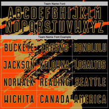 Загрузить изображение в средство просмотра галереи, Custom Black Orange-Old Gold Abstract Fragment Art Splash Sports Sublimation Soccer Uniform Jersey
