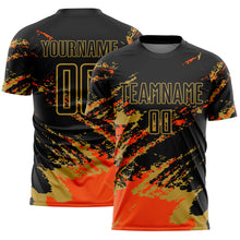 Загрузить изображение в средство просмотра галереи, Custom Black Orange-Old Gold Abstract Fragment Art Splash Sports Sublimation Soccer Uniform Jersey
