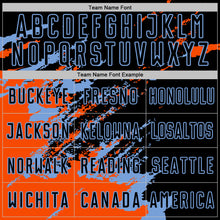 Загрузить изображение в средство просмотра галереи, Custom Black Orange-Powder Blue Abstract Fragment Art Splash Sports Sublimation Soccer Uniform Jersey
