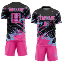 Laden Sie das Bild in den Galerie-Viewer, Custom Black Pink-Light Blue Abstract Fragment Art Splash Sports Sublimation Soccer Uniform Jersey
