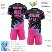 Laden Sie das Bild in den Galerie-Viewer, Custom Black Pink-Light Blue Abstract Fragment Art Splash Sports Sublimation Soccer Uniform Jersey
