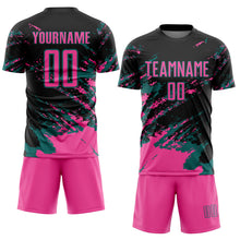 Charger l&#39;image dans la galerie, Custom Black Pink-Teal Abstract Fragment Art Splash Sports Sublimation Soccer Uniform Jersey
