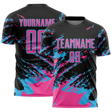 Charger l&#39;image dans la galerie, Custom Black Pink-Sky Blue Abstract Fragment Art Splash Sports Sublimation Soccer Uniform Jersey
