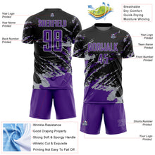 Charger l&#39;image dans la galerie, Custom Black Purple-Gray Abstract Fragment Art Splash Sports Sublimation Soccer Uniform Jersey
