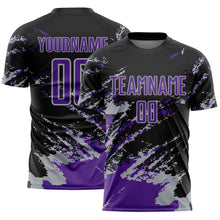 Charger l&#39;image dans la galerie, Custom Black Purple-Gray Abstract Fragment Art Splash Sports Sublimation Soccer Uniform Jersey
