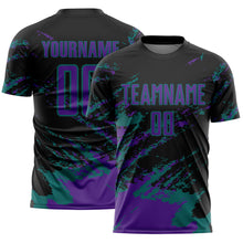 Charger l&#39;image dans la galerie, Custom Black Purple-Teal Abstract Fragment Art Splash Sports Sublimation Soccer Uniform Jersey
