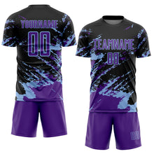Charger l&#39;image dans la galerie, Custom Black Purple-Light Blue Abstract Fragment Art Splash Sports Sublimation Soccer Uniform Jersey
