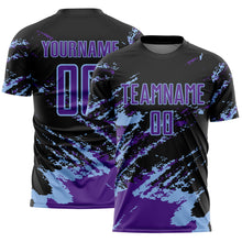 Charger l&#39;image dans la galerie, Custom Black Purple-Light Blue Abstract Fragment Art Splash Sports Sublimation Soccer Uniform Jersey

