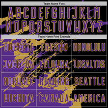 Charger l&#39;image dans la galerie, Custom Black Purple-Old Gold Abstract Fragment Art Splash Sports Sublimation Soccer Uniform Jersey
