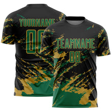 Charger l&#39;image dans la galerie, Custom Black Kelly Green-Old Gold Abstract Fragment Art Splash Sports Sublimation Soccer Uniform Jersey
