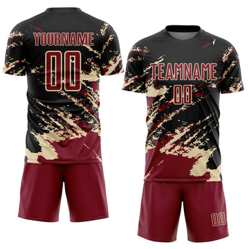 Custom Black Crimson-Cream Abstract Fragment Art Splash Sports Sublimation Soccer Uniform Jersey