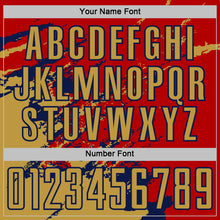 Charger l&#39;image dans la galerie, Custom Red Old Gold-Navy Abstract Fragment Art Splash Sports Sublimation Soccer Uniform Jersey
