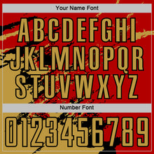 Charger l&#39;image dans la galerie, Custom Red Old Gold-Black Abstract Fragment Art Splash Sports Sublimation Soccer Uniform Jersey
