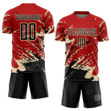 Charger l&#39;image dans la galerie, Custom Red Black-Cream Abstract Fragment Art Splash Sports Sublimation Soccer Uniform Jersey
