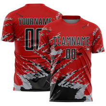 Charger l&#39;image dans la galerie, Custom Red Black-Gray Abstract Fragment Art Splash Sports Sublimation Soccer Uniform Jersey
