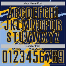 Загрузить изображение в средство просмотра галереи, Custom Navy Light Blue-Gold Abstract Fragment Art Splash Sports Sublimation Soccer Uniform Jersey

