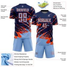 Загрузить изображение в средство просмотра галереи, Custom Navy Light Blue-Orange Abstract Fragment Art Splash Sports Sublimation Soccer Uniform Jersey
