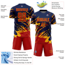 Загрузить изображение в средство просмотра галереи, Custom Navy Red-Gold Abstract Fragment Art Splash Sports Sublimation Soccer Uniform Jersey
