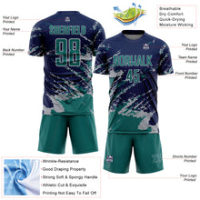 Загрузить изображение в средство просмотра галереи, Custom Navy Teal-Gray Abstract Fragment Art Splash Sports Sublimation Soccer Uniform Jersey
