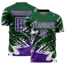 Загрузить изображение в средство просмотра галереи, Custom Green Purple-White Abstract Fragment Art Splash Sports Sublimation Soccer Uniform Jersey
