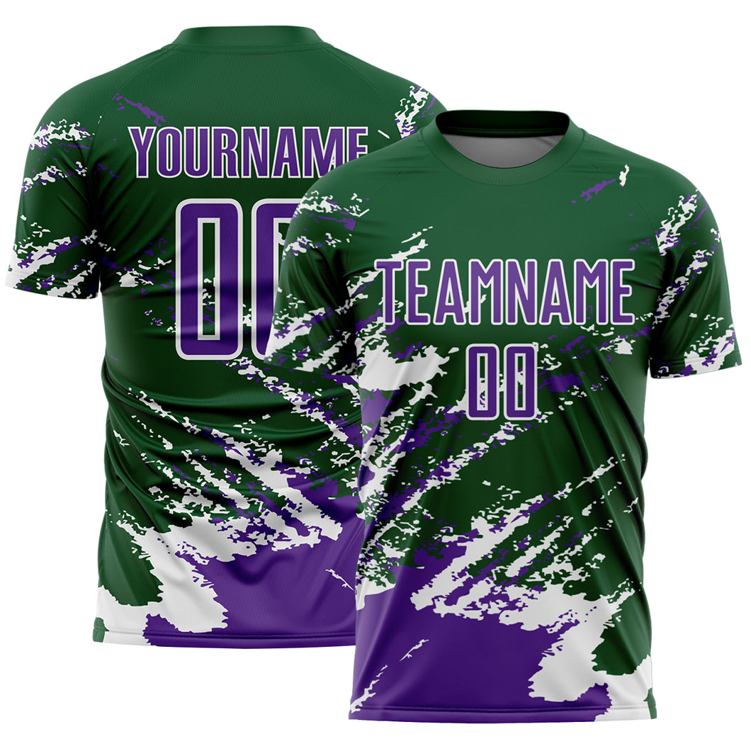 Custom Green Purple-White Abstract Fragment Art Splash Sports Sublimation Soccer Uniform Jersey