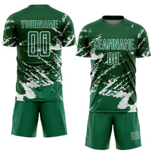 Загрузить изображение в средство просмотра галереи, Custom Green Kelly Green-White Abstract Fragment Art Splash Sports Sublimation Soccer Uniform Jersey
