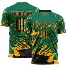 Charger l&#39;image dans la galerie, Custom Kelly Green Black-Gold Abstract Fragment Art Splash Sports Sublimation Soccer Uniform Jersey
