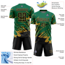 Charger l&#39;image dans la galerie, Custom Kelly Green Black-Old Gold Abstract Fragment Art Splash Sports Sublimation Soccer Uniform Jersey
