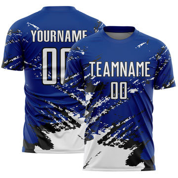 Custom Royal White-Black Abstract Fragment Art Splash Sports Sublimation Soccer Uniform Jersey