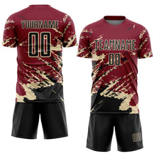 Load image into Gallery viewer, Custom Crimson Black-Cream Abstract Fragment Art Splash Sports Sublimation Soccer Uniform Jersey
