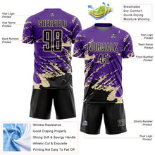 Загрузить изображение в средство просмотра галереи, Custom Purple Black-Cream Abstract Fragment Art Splash Sports Sublimation Soccer Uniform Jersey

