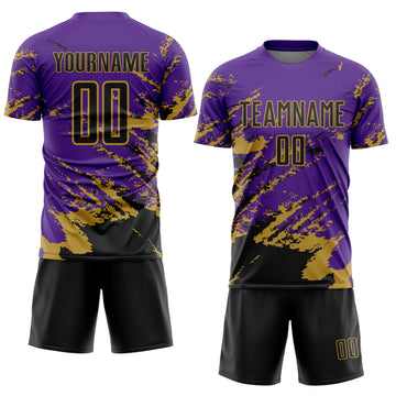 Custom Purple Black-Old Gold Abstract Fragment Art Splash Sports Sublimation Soccer Uniform Jersey