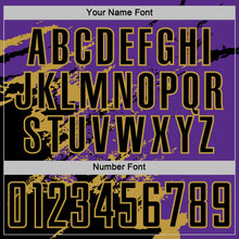 Загрузить изображение в средство просмотра галереи, Custom Purple Black-Old Gold Abstract Fragment Art Splash Sports Sublimation Soccer Uniform Jersey
