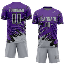 Загрузить изображение в средство просмотра галереи, Custom Purple Gray-Black Abstract Fragment Art Splash Sports Sublimation Soccer Uniform Jersey
