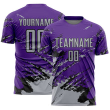 Загрузить изображение в средство просмотра галереи, Custom Purple Gray-Black Abstract Fragment Art Splash Sports Sublimation Soccer Uniform Jersey
