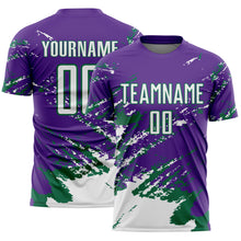 Загрузить изображение в средство просмотра галереи, Custom Purple White-Kelly Green Abstract Fragment Art Splash Sports Sublimation Soccer Uniform Jersey
