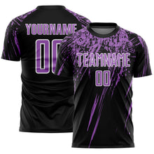Charger l'image dans la galerie, Custom Black Medium Purple-White Splash Sports Sublimation Soccer Uniform Jersey
