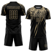 Load image into Gallery viewer, Custom Black Vegas Gold Splash Sports Sublimation Soccer Uniform Jersey
